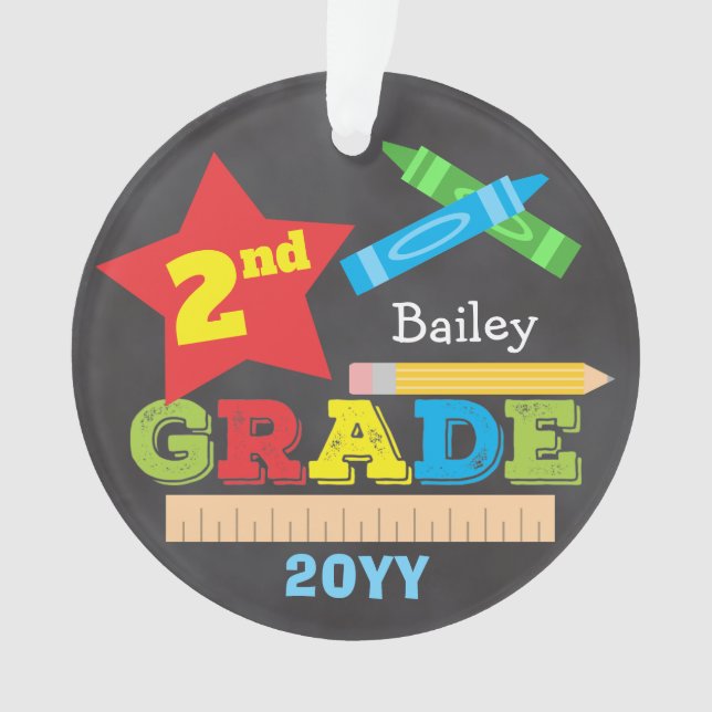 2nd Grade Second Grade Keepsake Chalkboard Bright Ornament (Front)