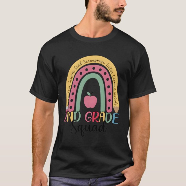 2Nd Grade Squad Hello Second Grade Teacher Boho Ra T-Shirt (Front)