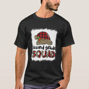 2Nd Grade Squad Leopard Red Plaid Santa Hat Christ T-Shirt