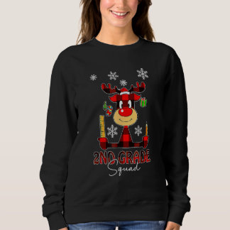 2nd Grade Squad Plaid Reindeer Santa Hat Teacher C Sweatshirt