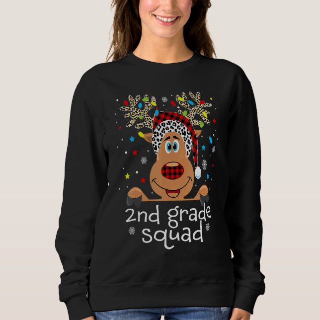 2nd Grade Squad Plaid Reindeer Santa Hat Teacher C Sweatshirt (Front)