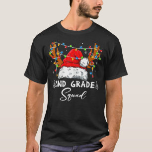 2nd Grade Squad Plaid Reindeer Santa Hat Teacher C T-Shirt