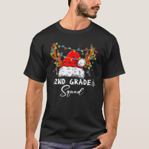 2nd Grade Squad Plaid Reindeer Santa Hat Teacher C T-Shirt