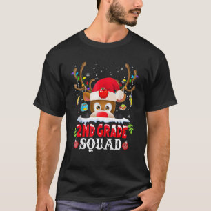 2nd Grade Squad Plaid Reindeer Santa Hat Teacher C T-Shirt
