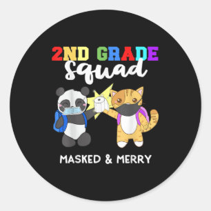 2nd Grade Squad Quarantine Panda Kitty Funny Mask Classic Round Sticker