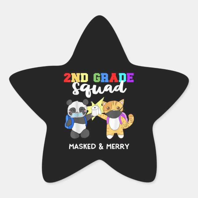 2nd Grade Squad Quarantine Panda Kitty Funny Mask Star Sticker (Front)