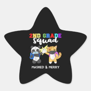 2nd Grade Squad Quarantine Panda Kitty Funny Mask Star Sticker