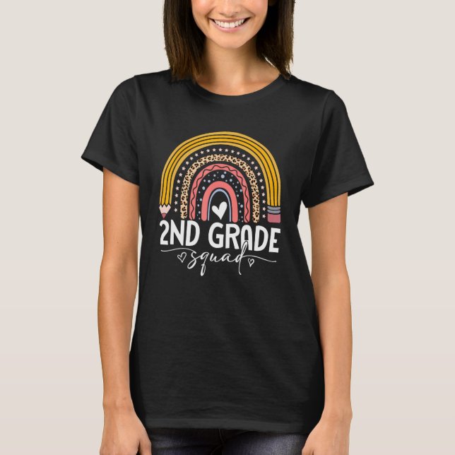 2nd Grade Squad Second Grade Leopard Rainbow Back  T-Shirt (Front)