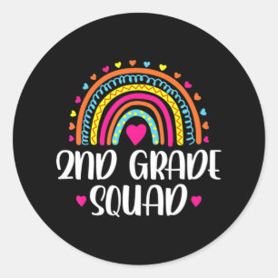 2nd Grade Squad Teacher Fun Rainbow Lover Back To Classic Round Sticker
