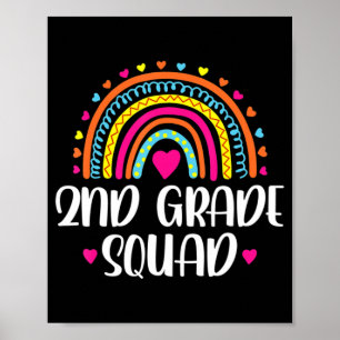 2nd Grade Squad Teacher Fun Rainbow Lover Back To  Poster