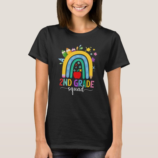 2nd Grade Squad Teacher Student Boho Rainbow Back  T-Shirt (Front)
