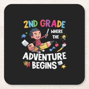 2nd Grade Teacher 2nd Grade Adventure Begins Square Paper Coaster