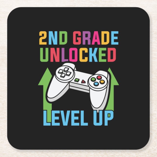 2nd Grade Teacher 2nd Grade Level Up Square Paper Coaster (Front)