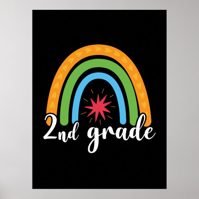 2nd Grade Teacher 2nd Grade Rainbow Poster (Front)