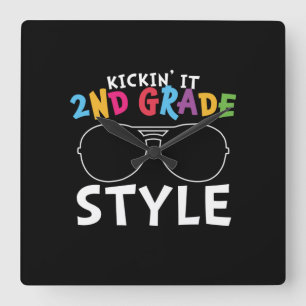2nd Grade Teacher 2nd Grade Style Square Wall Clock