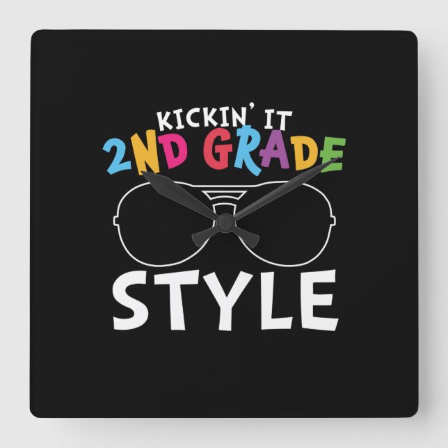 2nd Grade Teacher 2nd Grade Style Square Wall Clock (Front)
