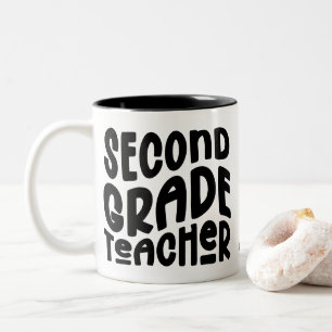 2nd Grade Teacher Black Typography Design Two-Tone Coffee Mug