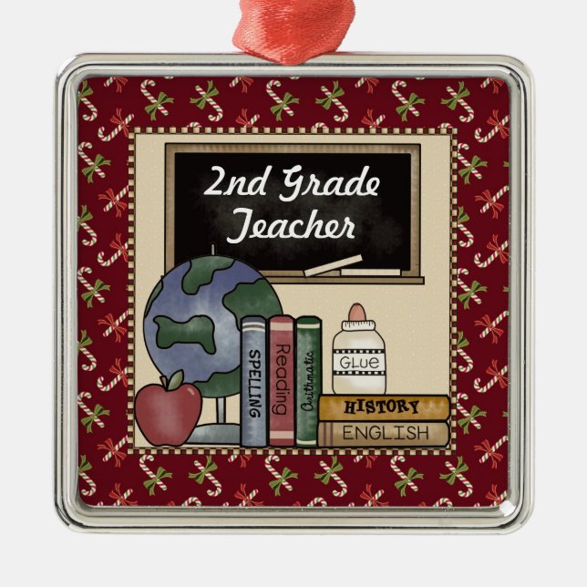 2nd Grade Teacher Christmas Keepsake Metal Tree Decoration (Front)