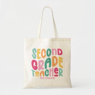 2nd Grade Teacher Colourful Typography Design Tote Bag