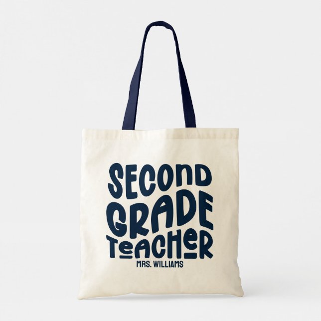 2nd Grade Teacher Dark Blue Typography Design Tote Bag (Back)