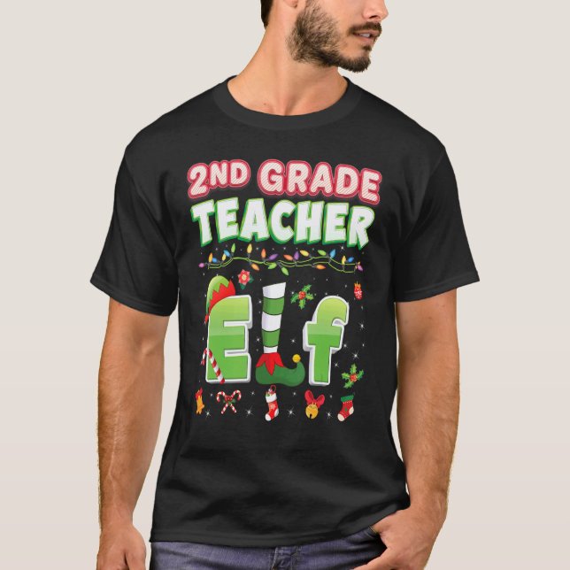 2nd Grade Teacher Elf Christmas Light Sweater Ugly (Front)