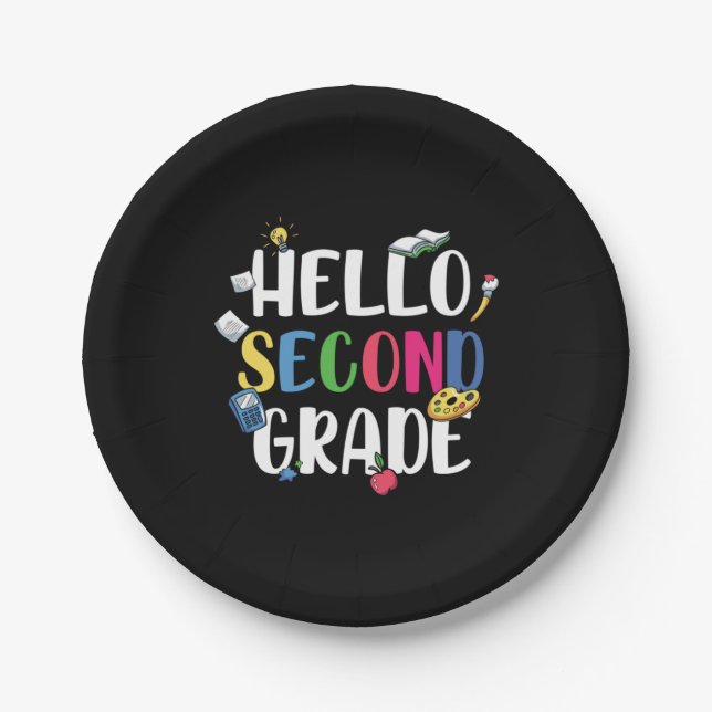2nd Grade Teacher Hello Second Grade Paper Plate (Front)
