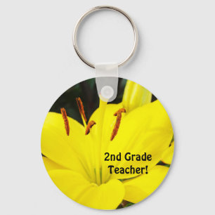 2nd Grade Teacher! key chain Yellow Lily Flowers