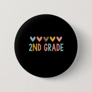 2nd Grade Teacher Leopard Hearts Back To School 6 Cm Round Badge