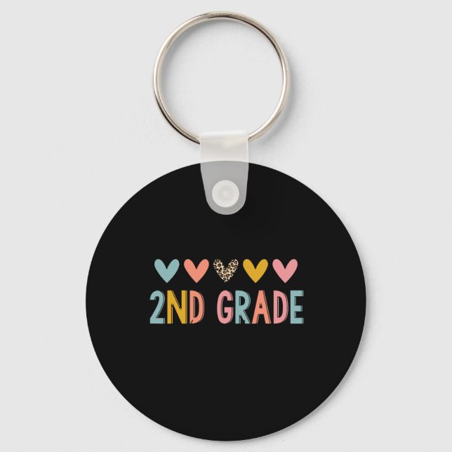 2nd Grade Teacher Leopard Hearts Back To School  Key Ring (Front)