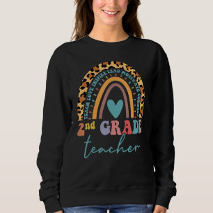 2nd Grade Teacher Leopard Rainbow Second Grd Back  Sweatshirt