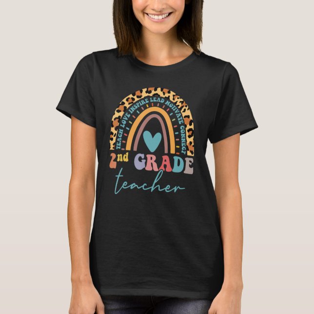 2nd Grade Teacher Leopard Rainbow Second Grd Back  T-Shirt (Front)
