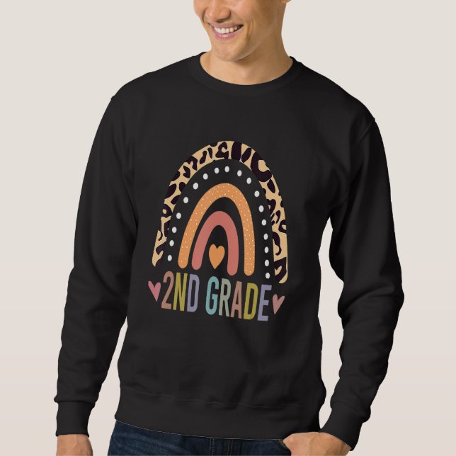 2nd Grade Teacher Leopard Rainbow Teacher Back To  Sweatshirt (Front)