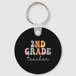 2nd Grade Teacher Retro Groovy Vintage First Day O Key Ring