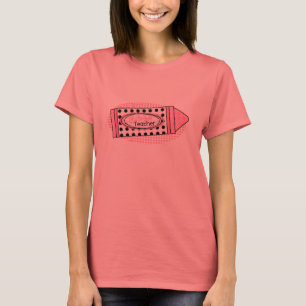 2nd Grade Teacher Shirt- Pink Polka Dot Crayon T-Shirt