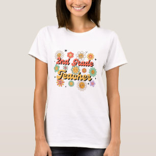 2nd Grade Teacher Smiley Flower T-Shirt