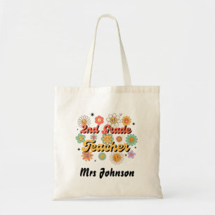 2nd Grade Teacher Smiley Flower Tote Bag