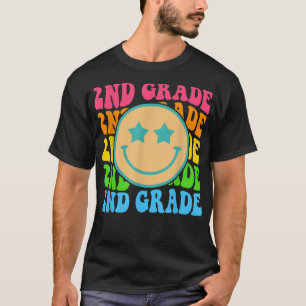 2nd Grade Teachers Back To School Retro Face Happy T-Shirt