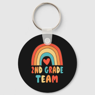 2nd Grade Team - Teacher Rainbow Heart 70s Retro B Key Ring