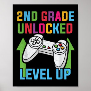 2nd Grade Unlocked Level Up Video Gamer Boys Back  Poster