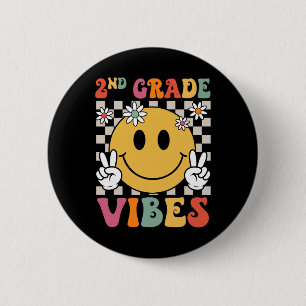 2nd Grade Vibes Girls Retro Smile Teacher Team Sec 6 Cm Round Badge