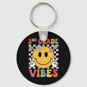2nd Grade Vibes Girls Retro Smile Teacher Team Sec Key Ring