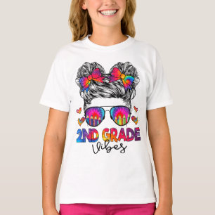 2nd Grade Vibes Messy Bun Girl Second Grade Back T-Shirt