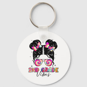 2nd Grade Vibes Messy Bun Girl - Second Grade Ck T Key Ring