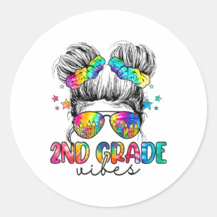 2nd Grade Vibes Messy Bun Girl Second Grade Ck To Classic Round Sticker
