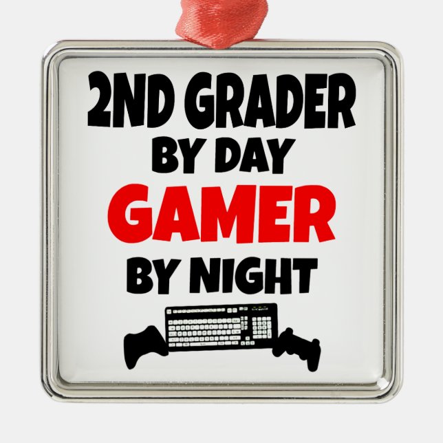 2nd Grader by Day Gamer by Night Metal Tree Decoration (Front)