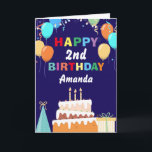 2nd Happy Birthday Colourful Balloon Cake Navy Blu Card<br><div class="desc">2nd Happy Birthday Colourful Balloons Cake Navy Blue with personalised name. For further customisation,  please click the "Customise it" button and use our design tool to modify this template.</div>