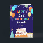2nd Happy Birthday Colourful Balloon Cake Navy Blu Card<br><div class="desc">2nd Happy Birthday Colourful Balloons Cake Navy Blue with personalised name. For further customisation,  please click the "Customise it" button and use our design tool to modify this template.</div>