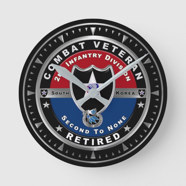2nd Infantry Division Retired Combat Veteran Round Clock (Front)