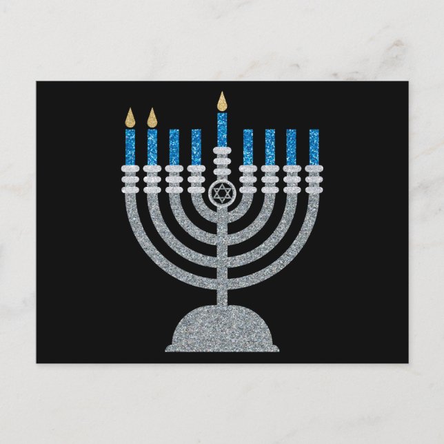 2nd Night of Hanukkah Glitter Postcard (Front)