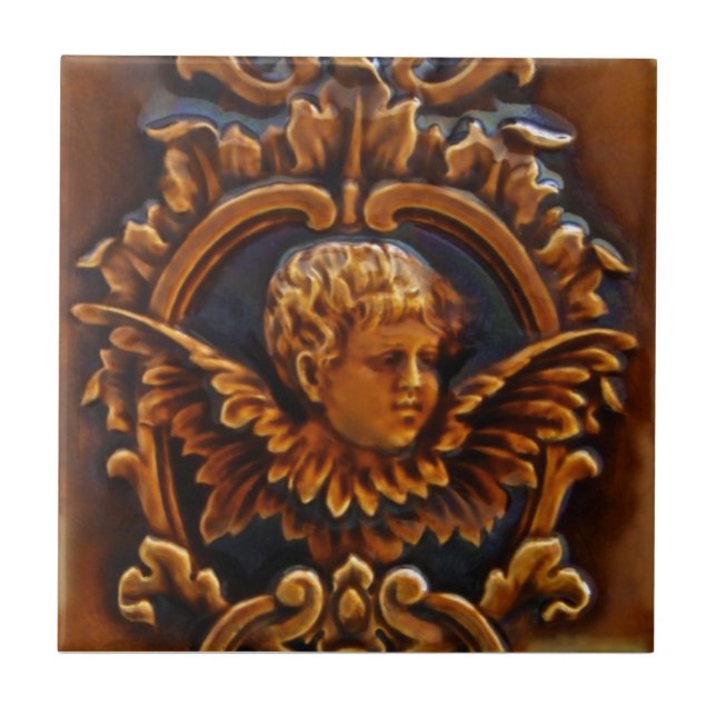 2nd of 2 Antique Victorian Cherub Angel Tile Repro (Front)